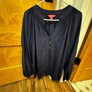 Lilly Pulitzer size L navy blue 100% satin. Never worn or washed but no tags.